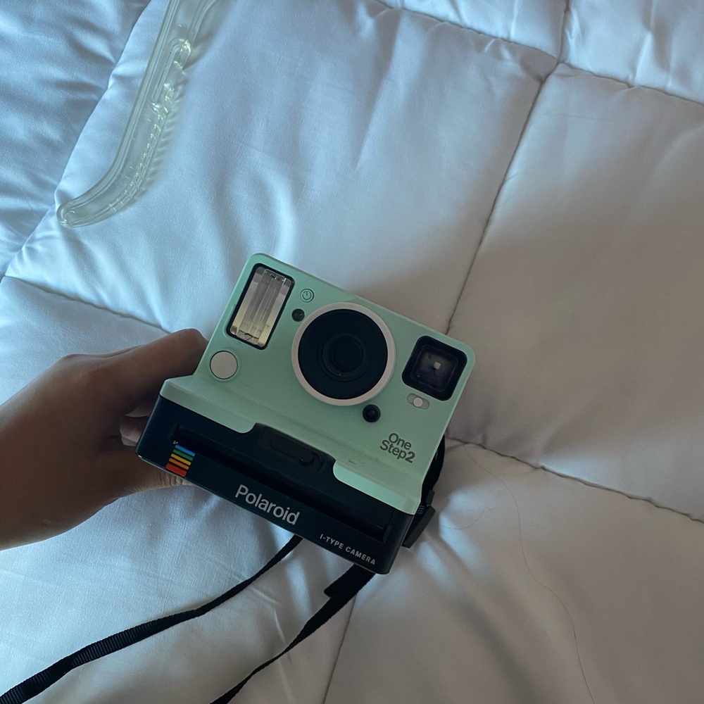 Blue Polaroid camera